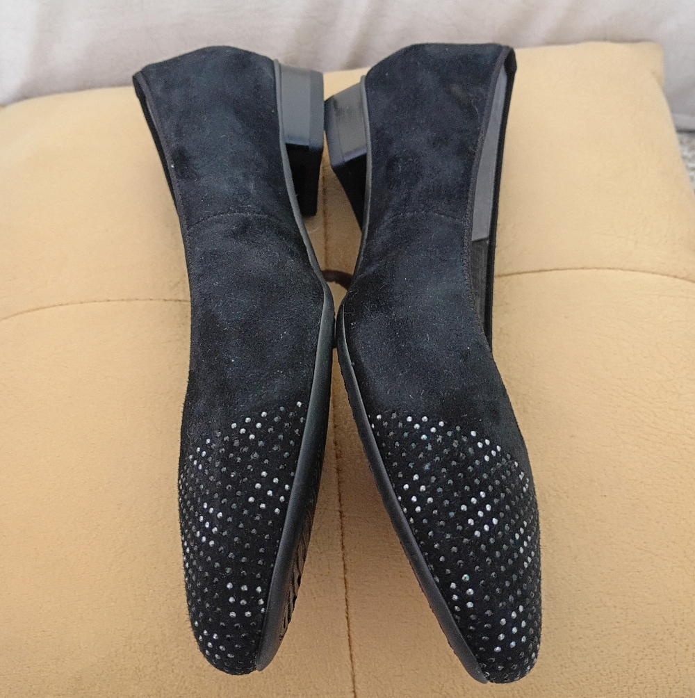 NWT.Ara Black Suede Flats with Sparkle Toe - Picture 4 of 8